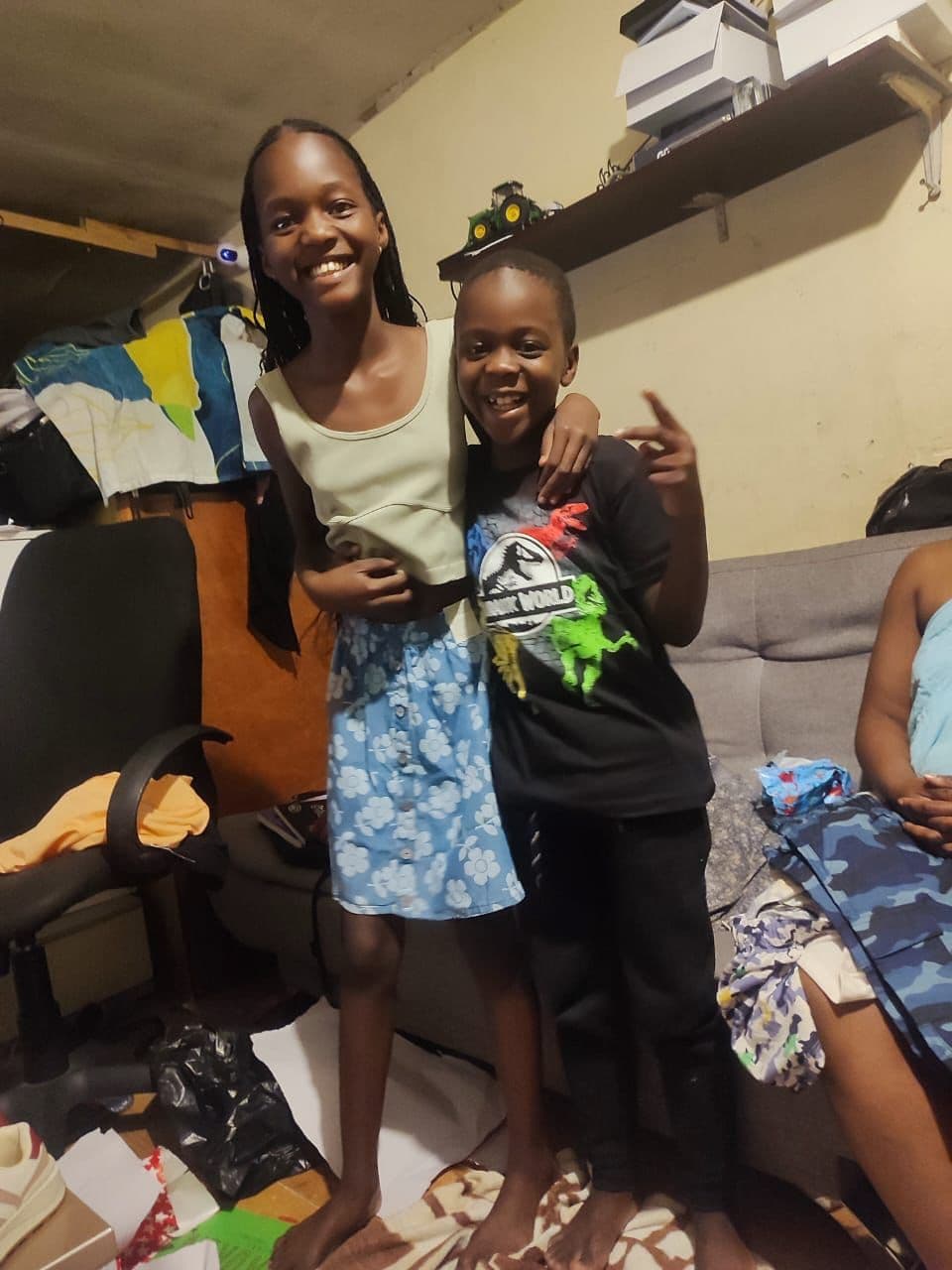 Timo and Faith in their Christmas clothes